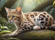 Serval cat in tall grass, showcasing its distinctive spotted coat and long legs - Serval Cat Symbolism